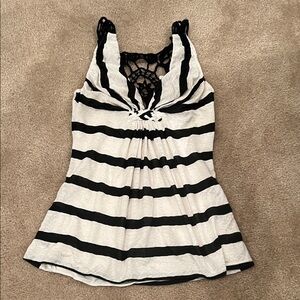 Sky Black and White Striped Tank Top crochet lace